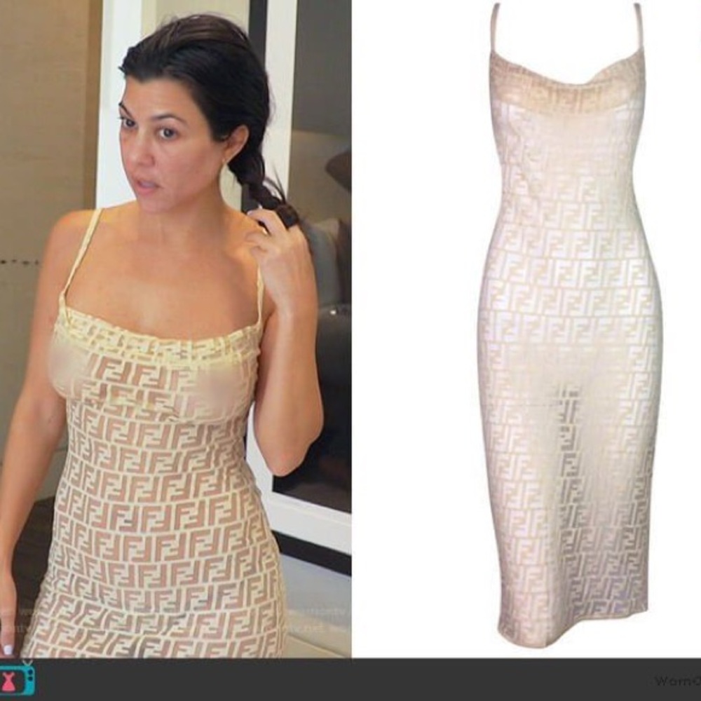 Vintage fendi sheer zucca print rare nude dress size 42